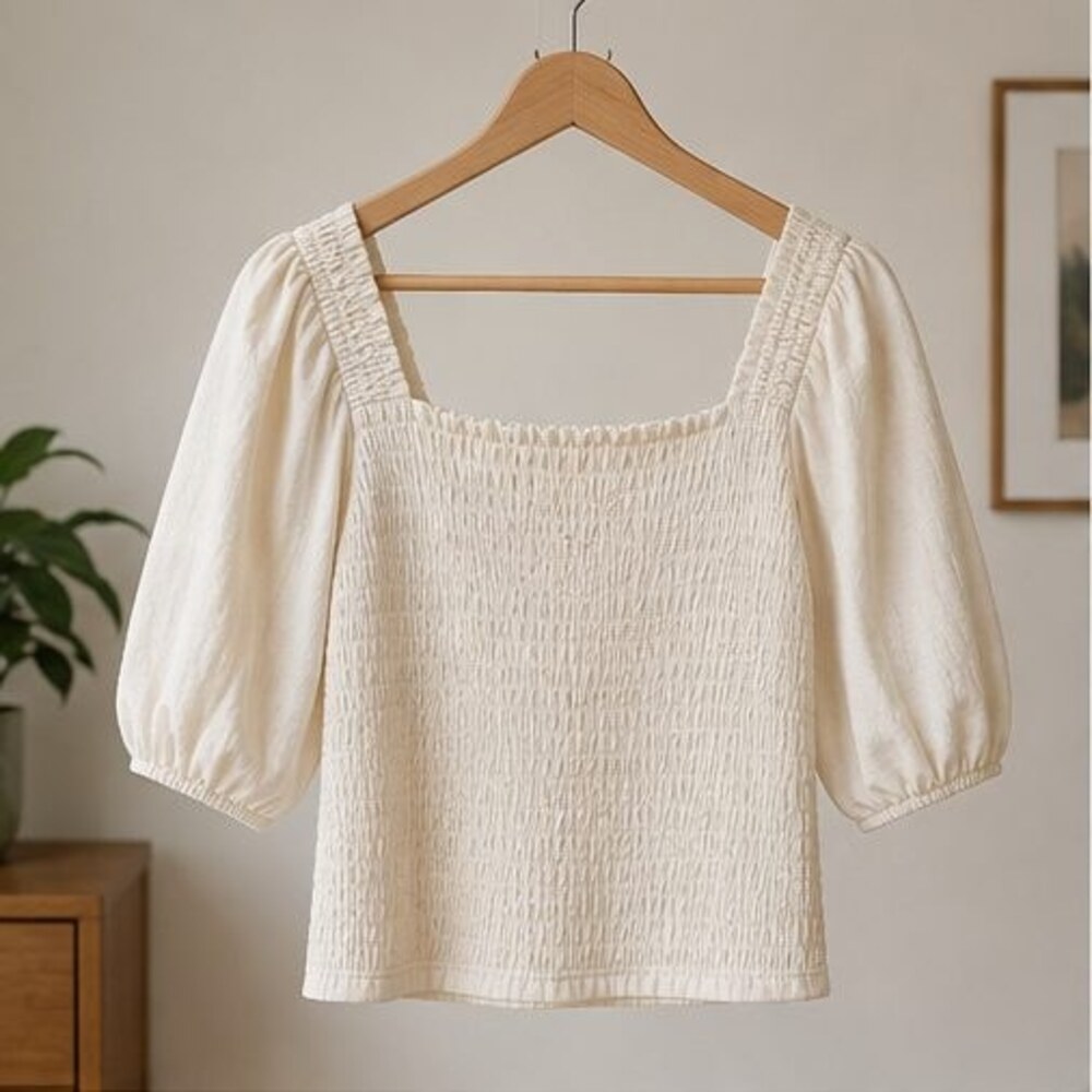 Ivory Smocked Puff Sleeve Top